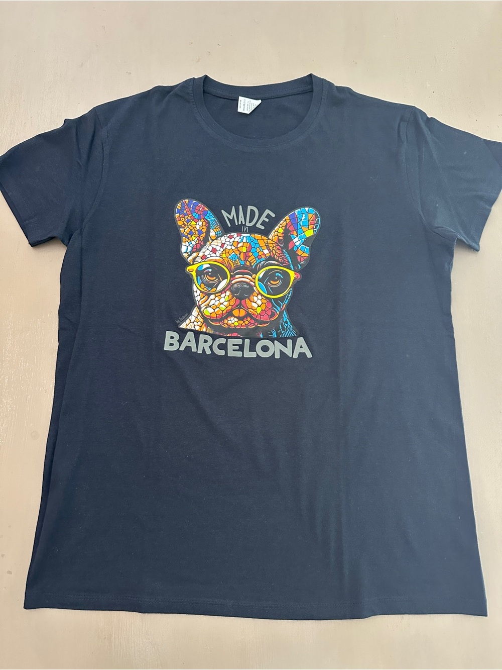 Made in Barcelona French Bulldog Mosaic Graphic T-Shirt Mens M Black Cotton